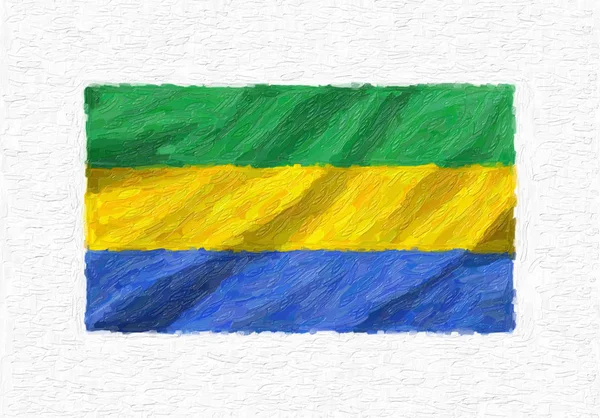 Gabon Hand Painted Waving National Flag Oil Paint Isolated White — Stock Photo, Image
