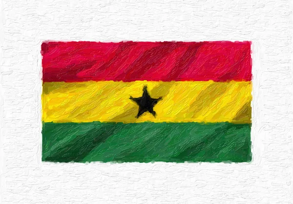 Ghana Handmålade Viftande Flagga Oljefärg Isolerade Vit Duk Illustration — Stockfoto