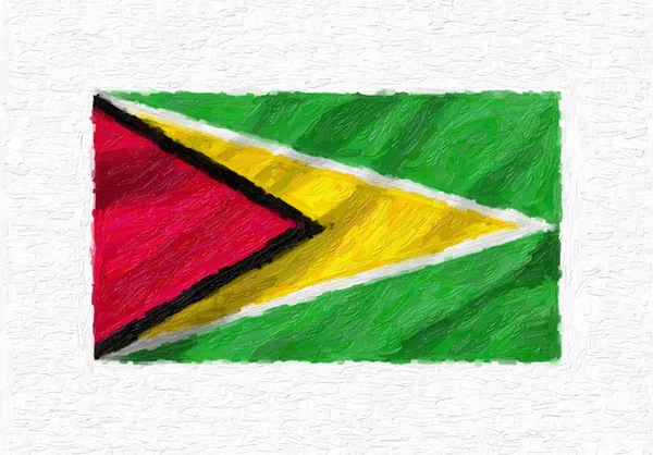 Guyana Sallayarak Ulusal Bayrak Boyalı Yağlı Boya Beyaz Tuval Üzerinde — Stok fotoğraf