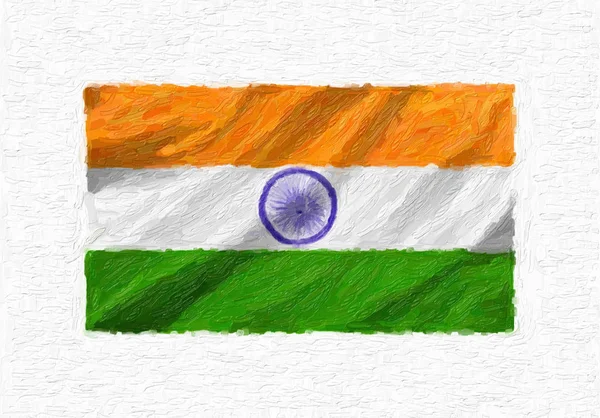 India Dipinto Mano Sventolando Bandiera Nazionale Pittura Olio Isolata Tela — Foto Stock