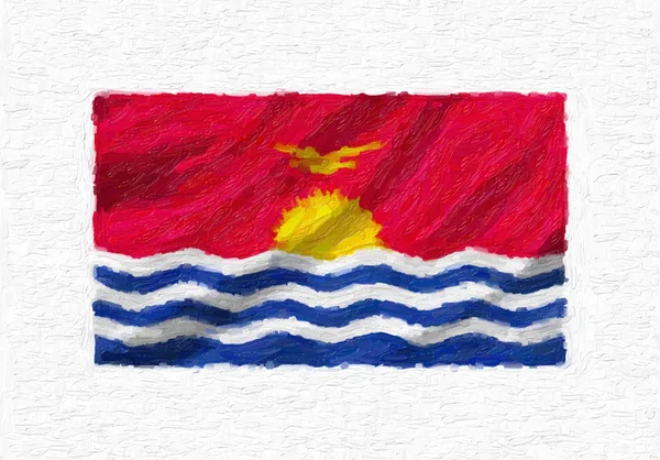 Kiribati Pintada Mano Ondeando Bandera Nacional Pintura Óleo Aislada Sobre —  Fotos de Stock