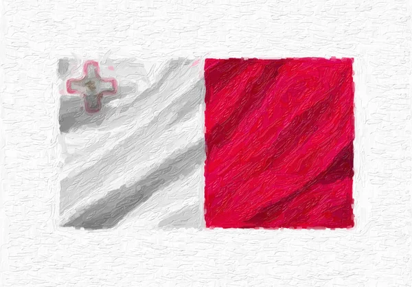 Malta Pintados Mão Acenando Bandeira Nacional Pintura Óleo Isolada Tela — Fotografia de Stock