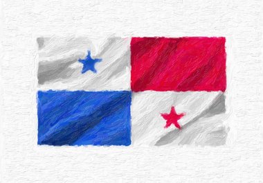 Panama el sallayarak ulusal bayrak boyalı, yağlı boya beyaz tuval üzerinde 3d illüstrasyon izole.