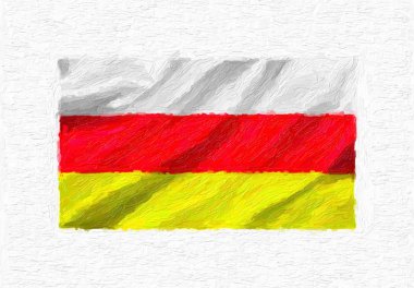 Güney Osetya el ulusal bayrak sallayarak boyalı, yağlı boya beyaz tuval üzerinde 3d illüstrasyon izole.