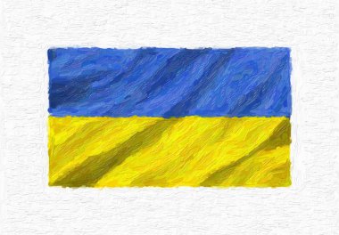 Ukrayna el sallayarak ulusal bayrak boyalı, yağlı boya beyaz tuval üzerinde 3d illüstrasyon izole.