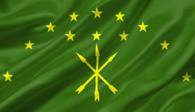 Rüzgar, 3d çizim sallayarak adıge bayrağı. 