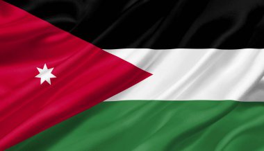 Ürdün bayrağı rüzgarla dalgalanıyor, 3 boyutlu illüstrasyon.