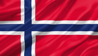 Norveç bayrağı rüzgarla dalgalanıyor, 3 boyutlu illüstrasyon.