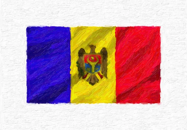 Moldavien Handmålade Viftande Flagga Oljefärg Isolerade Vit Duk Illustration — Stockfoto