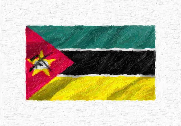Moçambique Handmålade Viftande Flagga Oljefärg Isolerade Vit Duk Illustration — Stockfoto