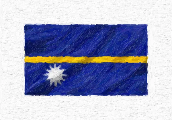 瑙鲁手绘国旗 油画查出的白色画布 — 图库照片