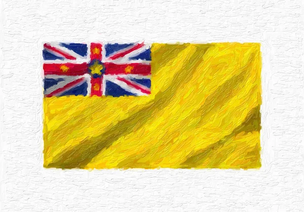 Niue Pintada Mano Ondeando Bandera Nacional Pintura Óleo Aislada Sobre —  Fotos de Stock