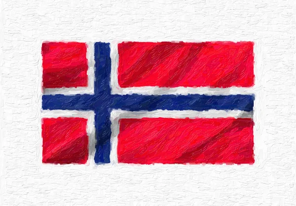 Norge Handmålade Viftande Flagga Oljefärg Isolerade Vit Duk Illustration — Stockfoto