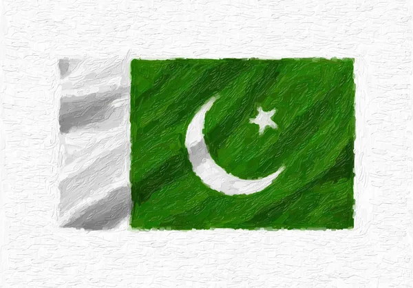 巴基斯坦手绘国旗 油画查出的白色画布 — 图库照片