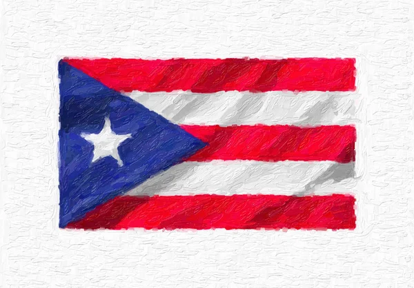 Porto Riko Ulusal Bayrak Sallayarak Boyalı Yağlı Boya Beyaz Tuval — Stok fotoğraf