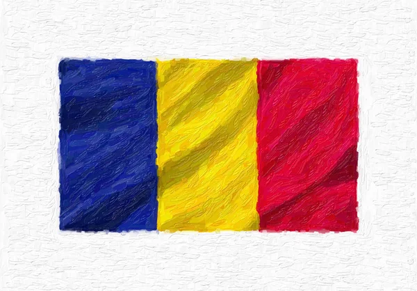 Rumänien Handmålade Viftande Flagga Oljefärg Isolerade Vit Duk Illustration — Stockfoto