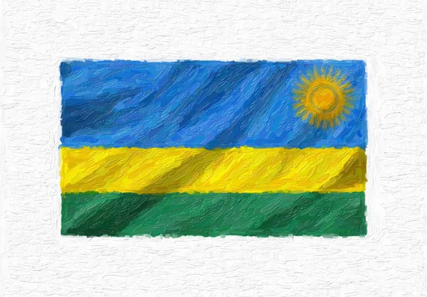 Drapeau National Rwanda Peint Main Peinture Huile Isolée Sur Toile — Photo