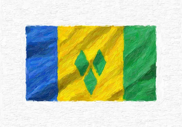 Saint Vincent Grenadines Hand Painted Waving National Flag Oil Paint — Stock Photo, Image