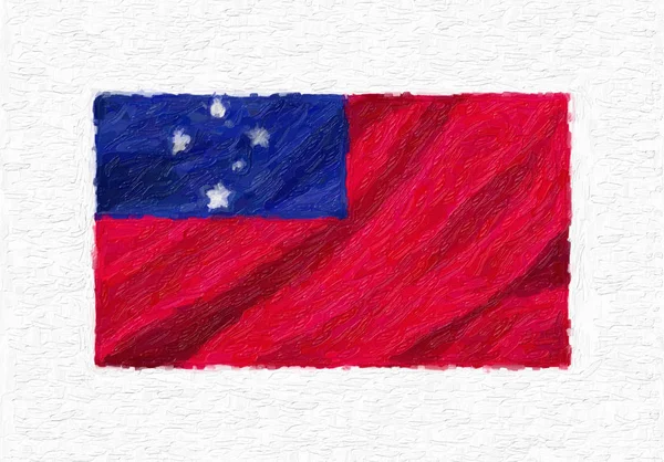 Samoa Pintado Mão Acenando Bandeira Nacional Pintura Óleo Isolada Tela — Fotografia de Stock