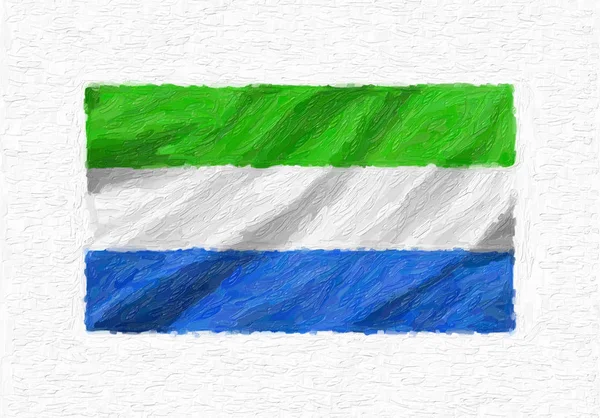 Рука Сьерра Леоне Размахивает Национальным Флагом Масляная Краска Изолирована Белом — стоковое фото