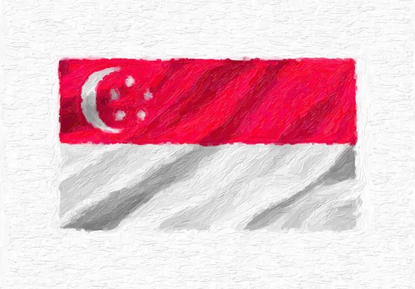 Singapore Dipinto Mano Sventolando Bandiera Nazionale Pittura Olio Isolata Tela — Foto Stock