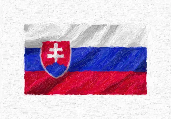 Slovakiet Håndmalet Vinke Nationalt Flag Olie Maling Isoleret Hvidt Lærred - Stock-foto