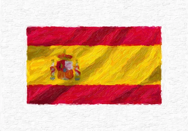 Espanha Pintados Mão Acenando Bandeira Nacional Pintura Óleo Isolada Tela — Fotografia de Stock