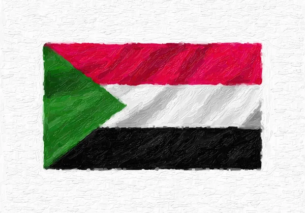 Sudan Handbemaltes Schwenken Der Nationalflagge Ölfarbe Isoliert Auf Weißer Leinwand — Stockfoto