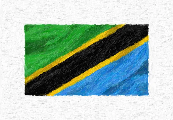 Tanzanie Ručně Malované Vlající Vlajka Olejová Malba Izolovaných Bílém Plátně — Stock fotografie
