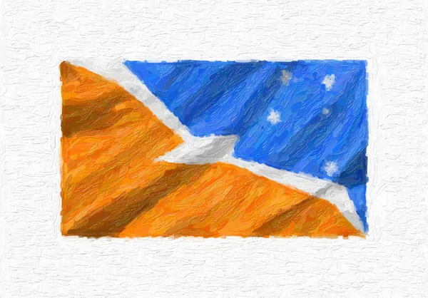 Tierra Del Fuego Pintada Mano Ondeando Bandera Nacional Pintura Óleo —  Fotos de Stock