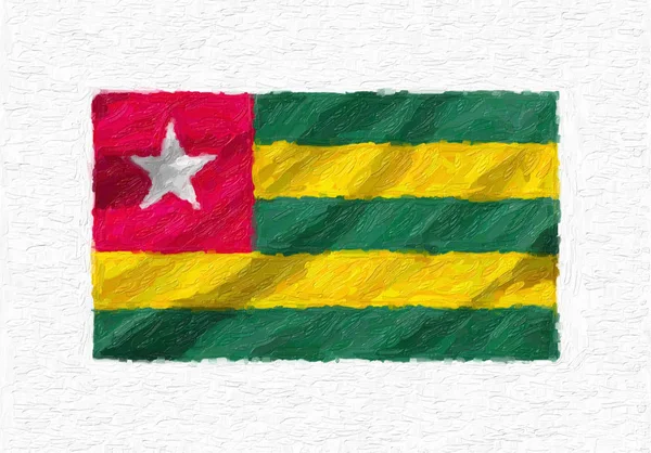 Togo Handmålade Viftande Flagga Oljefärg Isolerade Vit Duk Illustration — Stockfoto