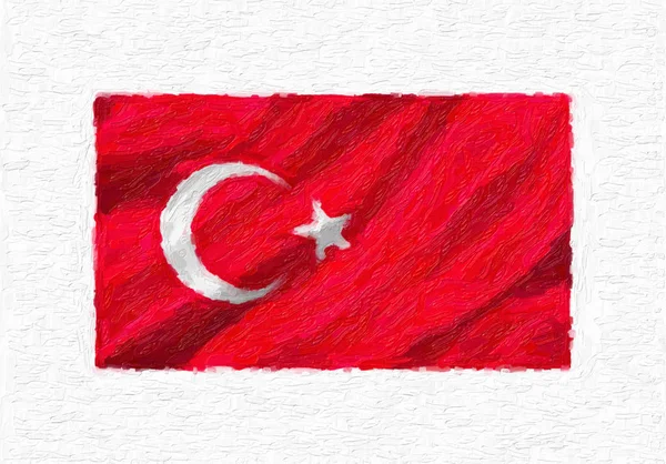 Turkiet Handmålade Viftande Flagga Oljefärg Isolerade Vit Duk Illustration — Stockfoto