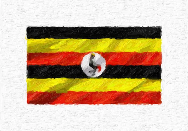 Uganda Dipinto Mano Sventolando Bandiera Nazionale Pittura Olio Isolata Tela — Foto Stock