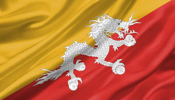 Bandeira Butão Acenando Com Vento Ilustração — Fotografia de Stock