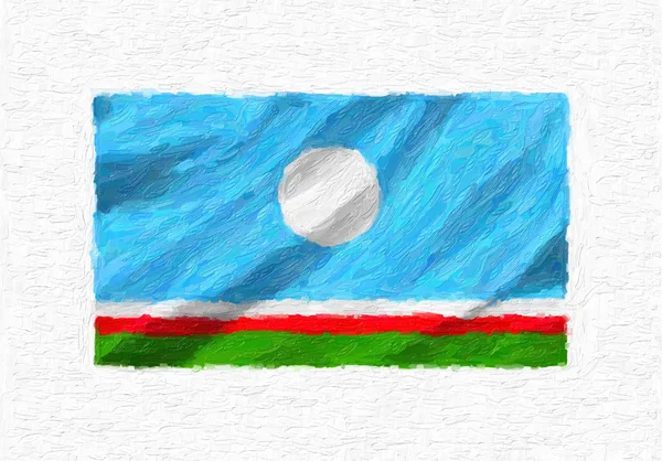 Sakha República Pintada Mano Ondeando Bandera Nacional Pintura Óleo Aislada Imagen De Stock