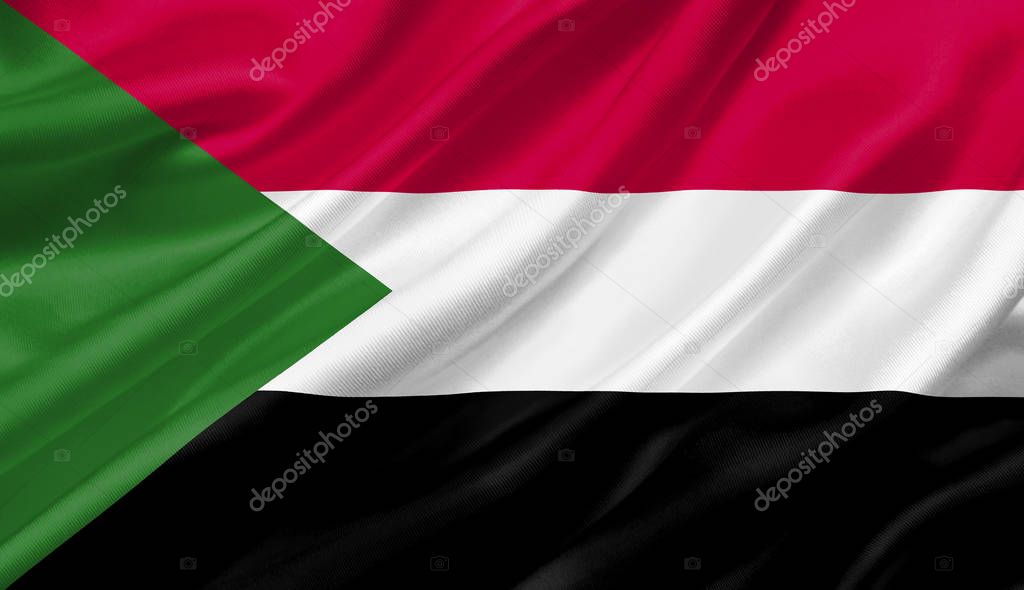 Sudan flag waving with the wind, 3D illustration.