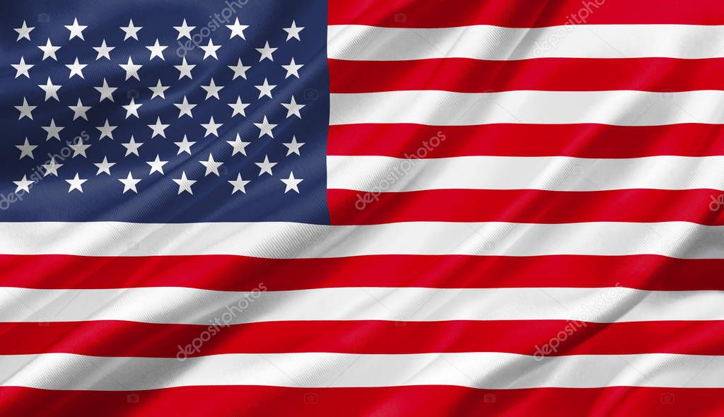 United States flag waving with the wind, 3D illustration.