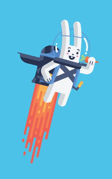Vliegende raket Jetpack konijn lancering in Sky — Stockvector