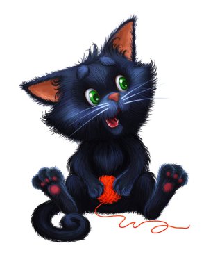 Paha biçilmez gülümseme - Karikatür hayvan karakter maskot oturarak ile şirin küçük tüylü kedi yavrusu