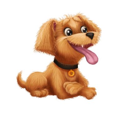 Sevimli küçük tüylü köpek - Karikatür hayvan karakter maskot dilini çıkarmış yalancılık aşağı