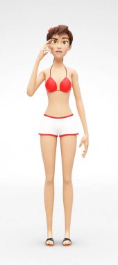 Kayıp ve ilgili psişik Jenny - 3d çizgi film kadın karakter modeli - sorundan, meydan ciddi görünür