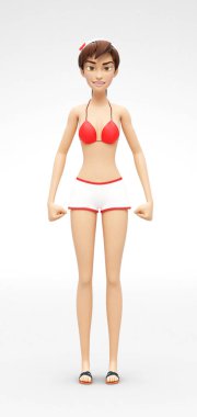 Kızgın, papatyanın ve stresli Jenny - 3d çizgi film kadın karakter modeli - Clenches yumruk agresif