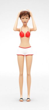 Panik, No Way Out kaybetti sorundan huzursuz ve cesareti Jenny - 3d çizgi film kadın karakter modeli - korkmuş, şaşkın