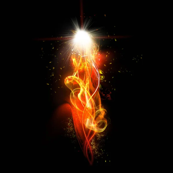 Fire Spark and Flames with Realistic Bright Flash and Glowing Flow of Sparkles — Stock Photo, Image