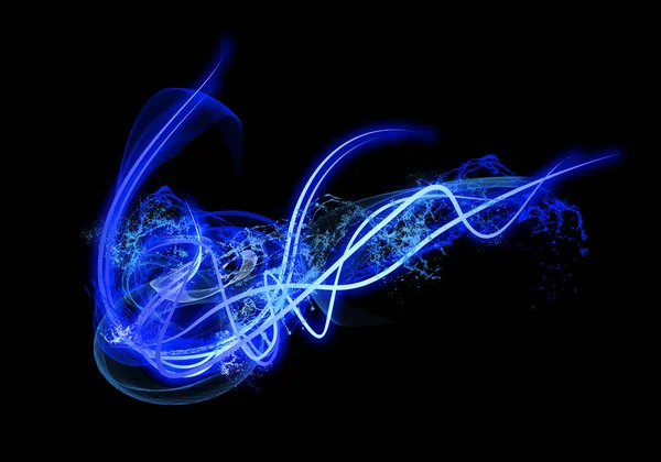 Neon Light Shape with Splash of Realistic Glowing Particles and Waves of Bright Lines — Stock Photo, Image