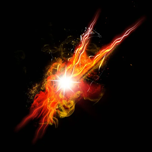 Brand vonk en vlammen met realistische felle flits en gloeiende stroom van Sparkles — Stockfoto