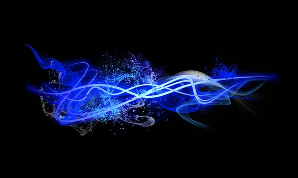 Neon Light Shape with Splash of Realistic Glowing Particles and Waves of Bright Lines — Stock Photo, Image