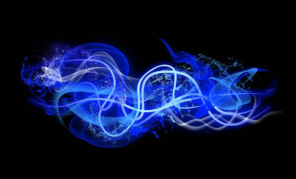 Neon Light Shape with Splash of Realistic Glowing Particles and Waves of Bright Lines — Stock Photo, Image