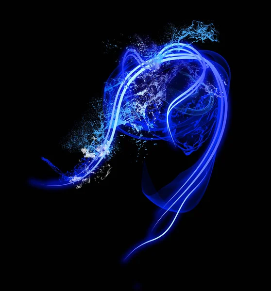 Неонове світло з сплеском реалістичних частинок та хвиль яскравих ліній — стокове фото