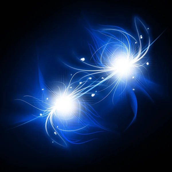 Parlama parlayan parçacıklar ve dalgalar göz kamaştırıcı hatları ile parlayan parlak soyut ışık şekil fraktal efekti — Stok fotoğraf